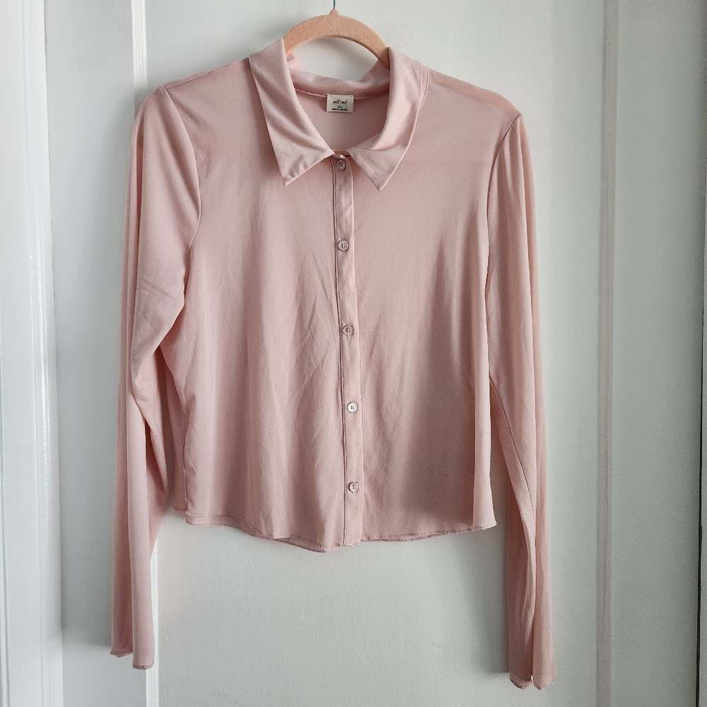 Cropped Mesh Pink Button Down From Wilfred